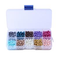Glass Pearl Beads, with Plastic Box, Rectangle, stoving varnish, DIY 