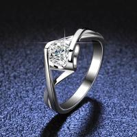 Стерлингового серебра кольцо, 925 пробы, с Муассанит, Кольцевая форма, Другое покрытие, разный размер для выбора & разные стили для выбора, серебряный, продается PC
