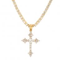 Cubic Zircon Micro Pave Brass Necklace, Cross, plated, fashion jewelry & Unisex & curb chain & micro pave cubic zirconia 