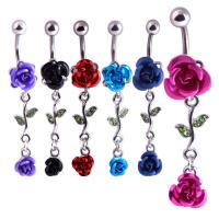 Stainless Steel Belly Ring, Zinc Alloy, Rose, plated, with rhinestone 50mm 
