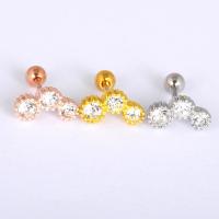 Stainless Steel Ear Piercing Jewelry, Zinc Alloy, with 316L Stainless Steel, plated, with rhinestone 