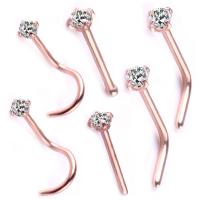 Stainless Steel Nose Piercing Jewelry, plated, 6 pieces & with rhinestone 0.8*7mm,0.8*8mm 