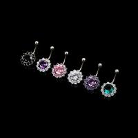 Stainless Steel Belly Ring, 316L Stainless Steel, Flower, plated, micro pave cubic zirconia 