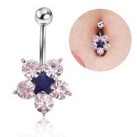 Stainless Steel Belly Ring, Zinc Alloy, with 316L Stainless Steel, Flower, plated, with rhinestone 5mm,1.6mm,11mm 