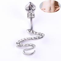 Stainless Steel Belly Ring, 316L Stainless Steel, Snake, plated, with rhinestone 33.5mm 
