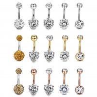 Stainless Steel Belly Ring, 316L Stainless Steel, plated, 5 pieces & micro pave cubic zirconia 5mm,1.6mm,10mm,8mm 