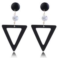 Wood Drop Earring, with Zinc Alloy, for woman & with rhinestone 