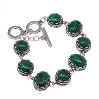 Malachite Bracelets, with Alloy, polished, fashion jewelry, green, 16*21*9mm   21*147*9mm 