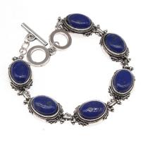 Natural Lapis Lazuli Bracelet, with Alloy, Ellipse, polished, fashion jewelry, blue, 26*14*9mm 