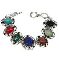 Gemstone Bracelets, Rainbow Stone, with Alloy, Ellipse, polished, fashion jewelry, mixed colors, 24*23*6mm 