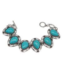 Zinc Alloy Turquoise Bracelets, with Alloy, Teardrop, polished, fashion jewelry, blue, 28*26*6mm 