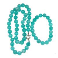 ​Amazonite​ Jewelry Set, bracelet & necklace, Round, polished, 2 pieces & fashion jewelry, blue, 10*10mm 