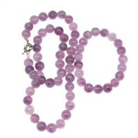 Purple Chalcedony Jewelry Set, bracelet & necklace, Round, polished, 2 pieces & fashion jewelry, purple, 10*10mm 