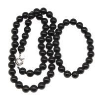 Black Stone Jewelry Set, bracelet & necklace, Round, polished, 2 pieces & fashion jewelry, black, 10*10mm 