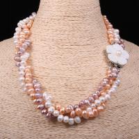 Natural Freshwater Pearl Necklace, Round, polished, three layers & for woman 6-7mm 
