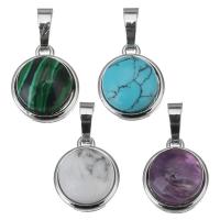 Gemstone Brass Pendants, with Brass, Round, plated, fashion jewelry & DIY & for woman Approx 