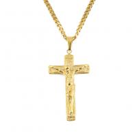Brass Jewelry Necklace, with Stainless Steel, Cross, gold color plated, Unisex & curb chain 0c5mm .6 Inch 