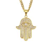 316L Stainless Steel Necklace, gold color plated, curb chain & for man & with rhinestone 5mm .6 Inch 