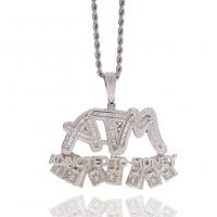 Cubic Zircon Micro Pave Brass Necklace, Alphabet Letter, plated, French Rope Chain & Unisex & with rhinestone Inch 