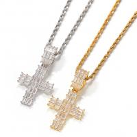 Cubic Zircon Micro Pave Brass Necklace, Cross, plated, Unisex & micro pave cubic zirconia Inch 