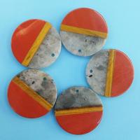 Mixed Gemstone Pendants, Red Jasper, with Labradorite & Tiger Eye, Flat Round, polished, DIY 