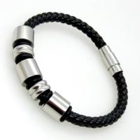 PU Leather Cord Bracelets, with Stainless Steel, fashion jewelry & for man 210mm 