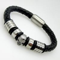 Cowhide Bracelets, Leather, with Stainless Steel, Skull, fashion jewelry & for man, black, 215mm, 13mm, 8mm, 12mm 