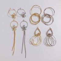 Brass Earring Drop Component, plated, DIY & for woman & with rhinestone 