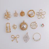 Plastic Zinc Alloy Pendants, with Plastic Pearl, gold color plated, DIY 