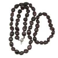 Garnet Jewelry Set, bracelet & necklace, Ellipse, polished, DIY, brown, 8*8mm   11*8mm 