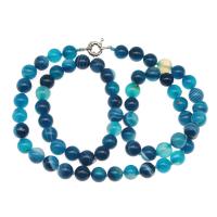 Lace Agate Jewelry Set, bracelet & necklace, Round, polished, DIY, blue, 10*10mm 