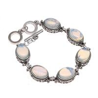 Sea Opal Bracelet, with Alloy, Ellipse, polished, fashion jewelry & for woman, white, 23*13*10mm 