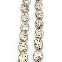 Multicolor Lava Perlen, Ellipse, plattiert, DIY, weiß, 13*18mm, verkauft von Strang