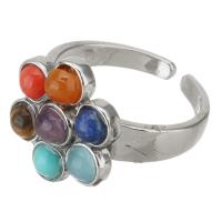 Gemstone Brass Finger Ring, with Gemstone, plated, fashion jewelry & for woman, 17mm 