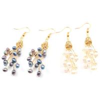Freshwater Pearl Brass Earring, with Freshwater Pearl, plated, for woman, white 
