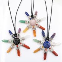 Gemstone Necklaces, Quartz, with leather cord & Brass, silver color plated & Unisex & adjustable Approx 30 Inch 