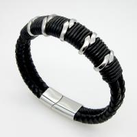Men Bracelet, Leather, with Stainless Steel, fashion jewelry & for man, black, 215mm, 12mm, 14mm 