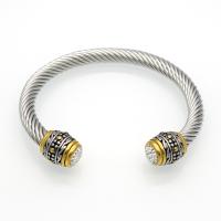 Stainless Steel Cuff Bangle, plated, Unisex & with rhinestone, Inner Approx 60mm 