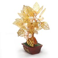 Resin Rich Tree Decoration, with brass wire & pearl, plated, for home and office, golden, 94*87*60mm  70*70*90mm 
