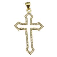 Cubic Zirconia Micro Pave Brass Pendant, Cross, plated, fashion jewelry & DIY & for woman & with cubic zirconia, gold Approx 3.5mm 