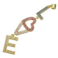Cubic Zirconia Micro Pave Brass Pendant, Alphabet Letter, plated, fashion jewelry & DIY & for woman & with cubic zirconia, 52mm Approx 3.5mm 