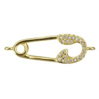 Befestiger Zirkonia Messing Schmuckverbinder, plattiert, Modeschmuck & DIY & für Frau & mit kubischem Zirkonia, goldfarben, 26x8.5x3mm, Bohrung:ca. 1.5mm, verkauft von PC