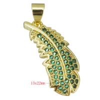 Cubic Zirconia Micro Pave Brass Pendant, Feather, plated, fashion jewelry & DIY & for woman & with cubic zirconia Approx 3.5mm 