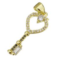 Cubic Zirconia Micro Pave Brass Pendant, Key, plated, fashion jewelry & DIY & for woman & with cubic zirconia, golden Approx 3.5mm 