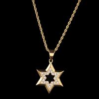 Stainless Steel Necklace, Hexagram, gold color plated, French Rope Chain & for man & with rhinestone Inch 