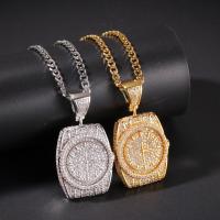 Brass Necklace, plated, micro pave cubic zirconia & for man Inch 