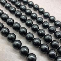 Single Gemstone Beads, Chalcedony, Round, polished black Approx 15 Inch 