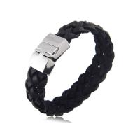 Faux Leather Bracelet, with Stainless Steel, woven pattern & for man, 19mm, 8mm 