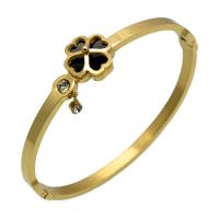 Stainless Steel Bangle, Four Leaf Clover, plated, for woman & with rhinestone Inner Approx 58mm 