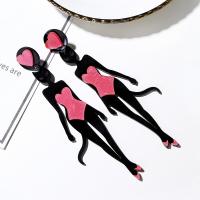 Acrylic Drop Earring, plated, fashion jewelry & for woman, black and red 